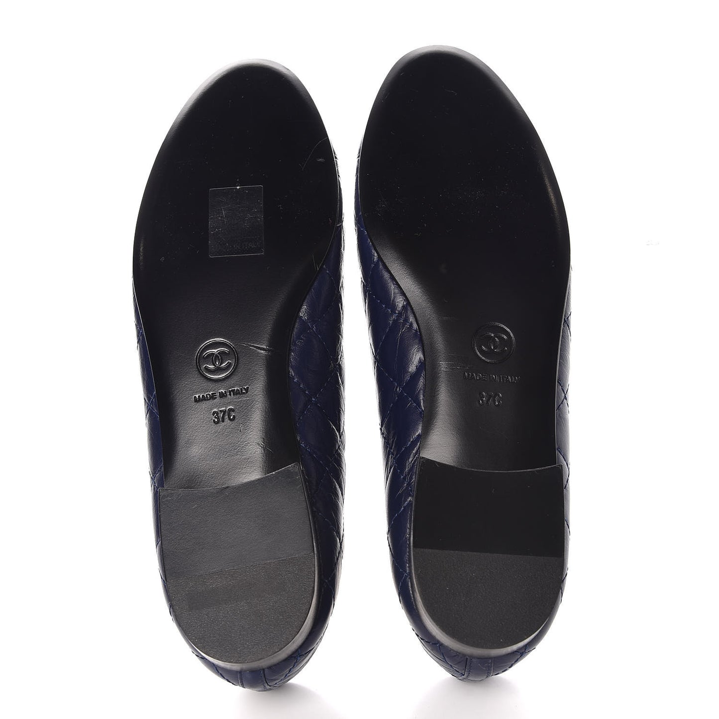 Aged Calfskin Quilted CC Cap Toe Ballerina Flats 37 Navy