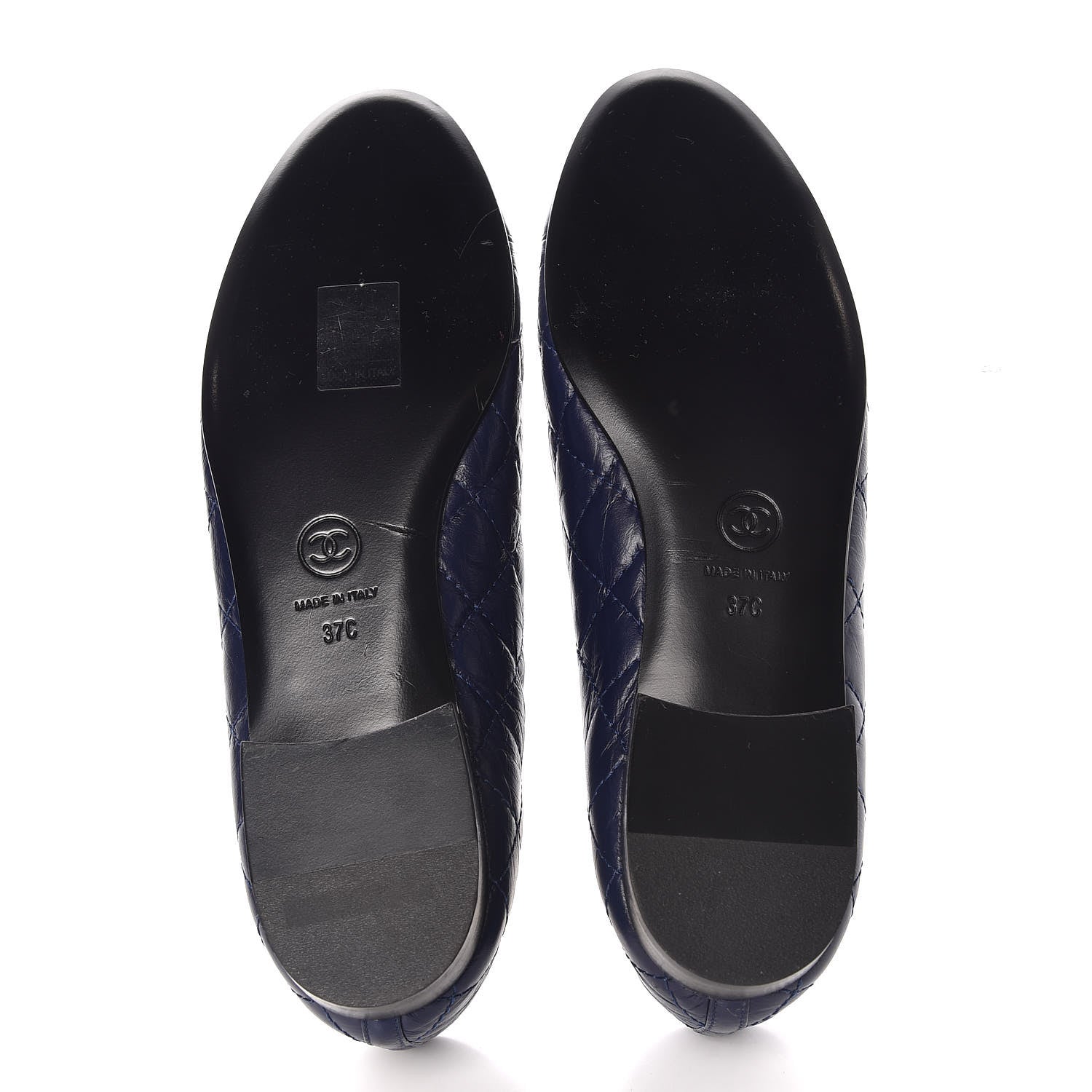 Chanel Aged Calfskin Quilted CC Cap Toe Ballerina Flats 37 Navy 5 of 10