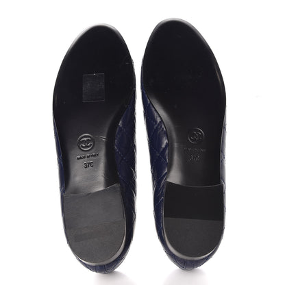 Chanel Aged Calfskin Quilted CC Cap Toe Ballerina Flats 37 Navy 5 of 10