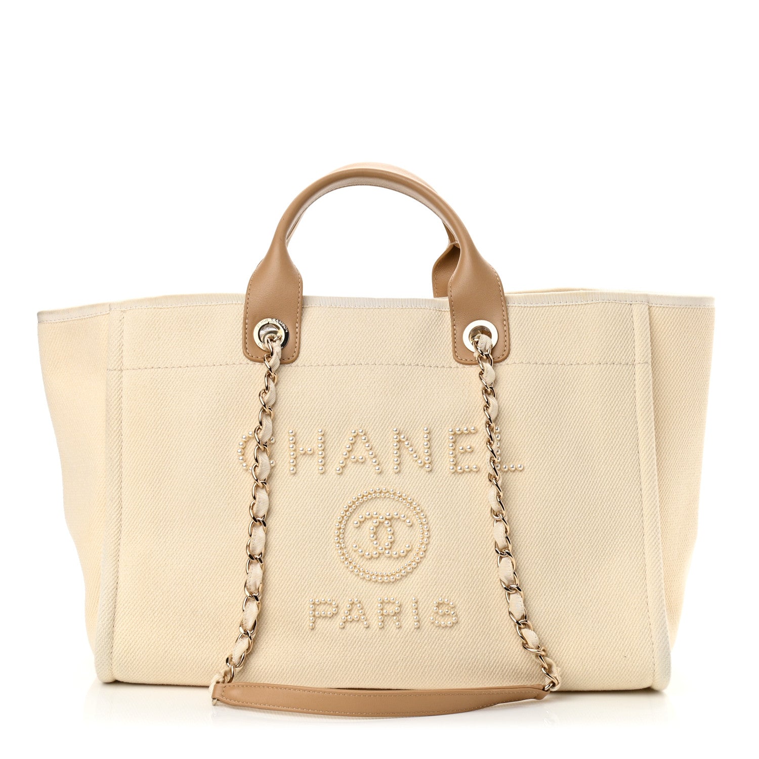 Chanel Canvas Pearl Medium Deauville Tote Ecru Beige 1 of 10