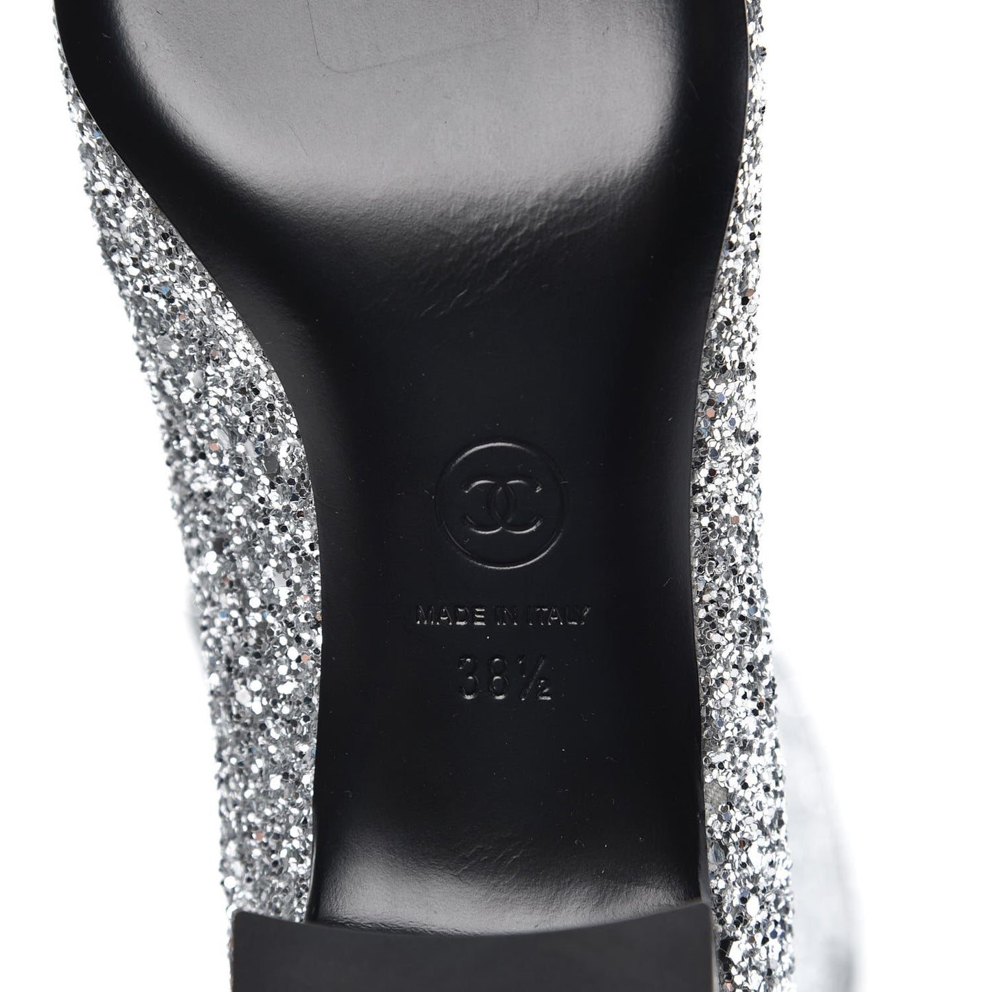Glitter Patent Calfskin Cap Toe Fantasy High Boots 38.5 Silver Black