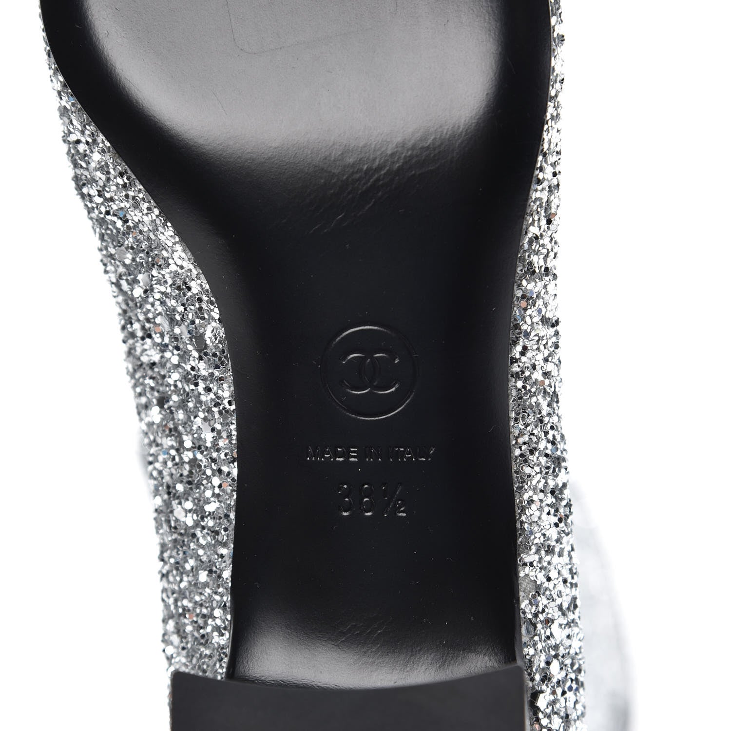 Chanel Glitter Patent Calfskin Cap Toe Fantasy High Boots 38.5 Silver Black 6 of 8