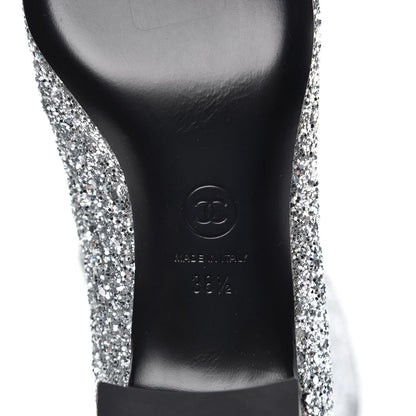 Chanel Glitter Patent Calfskin Cap Toe Fantasy High Boots 38.5 Silver Black 6 of 8