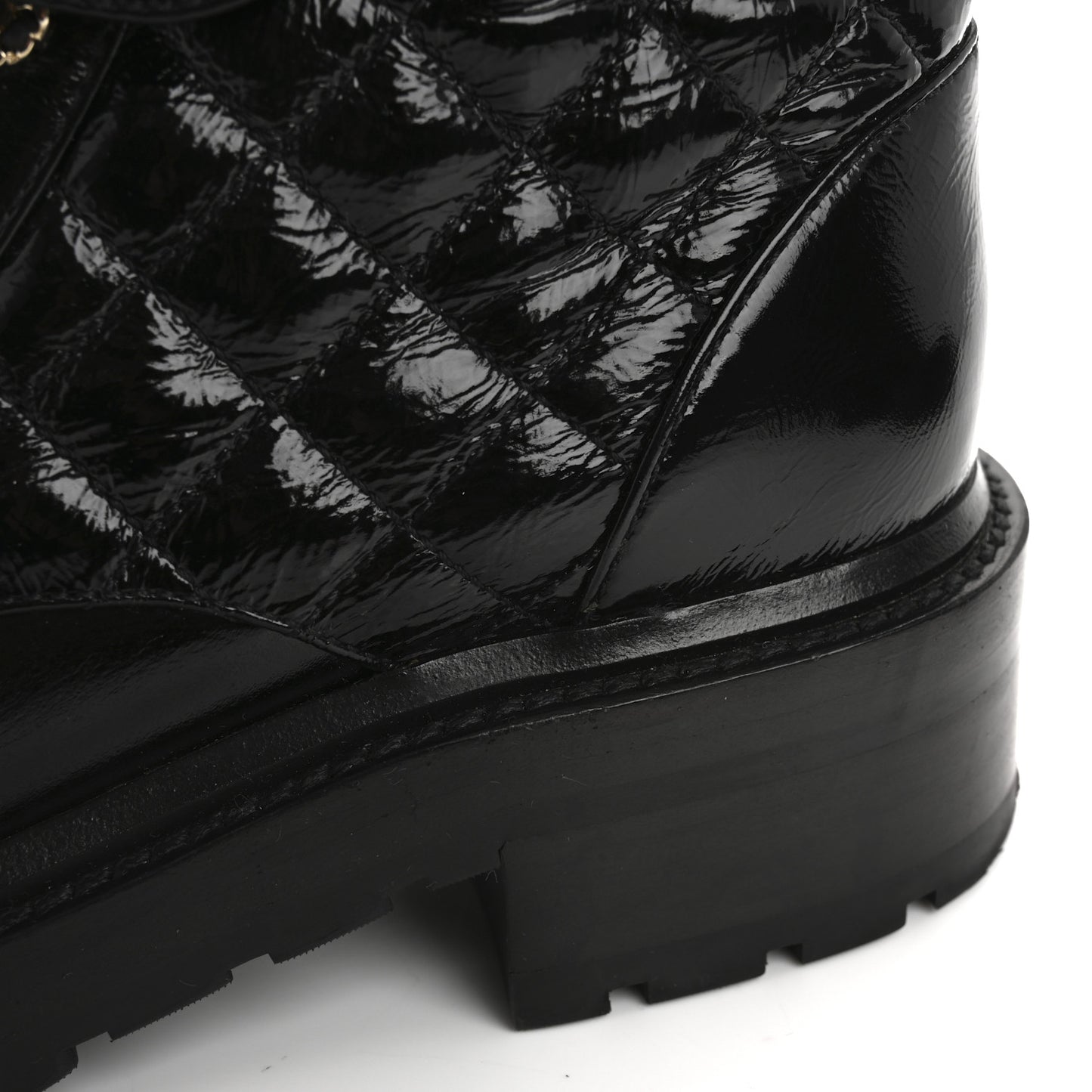 Shiny Lambskin Quilted Lace Up Combat Boots 37 Black