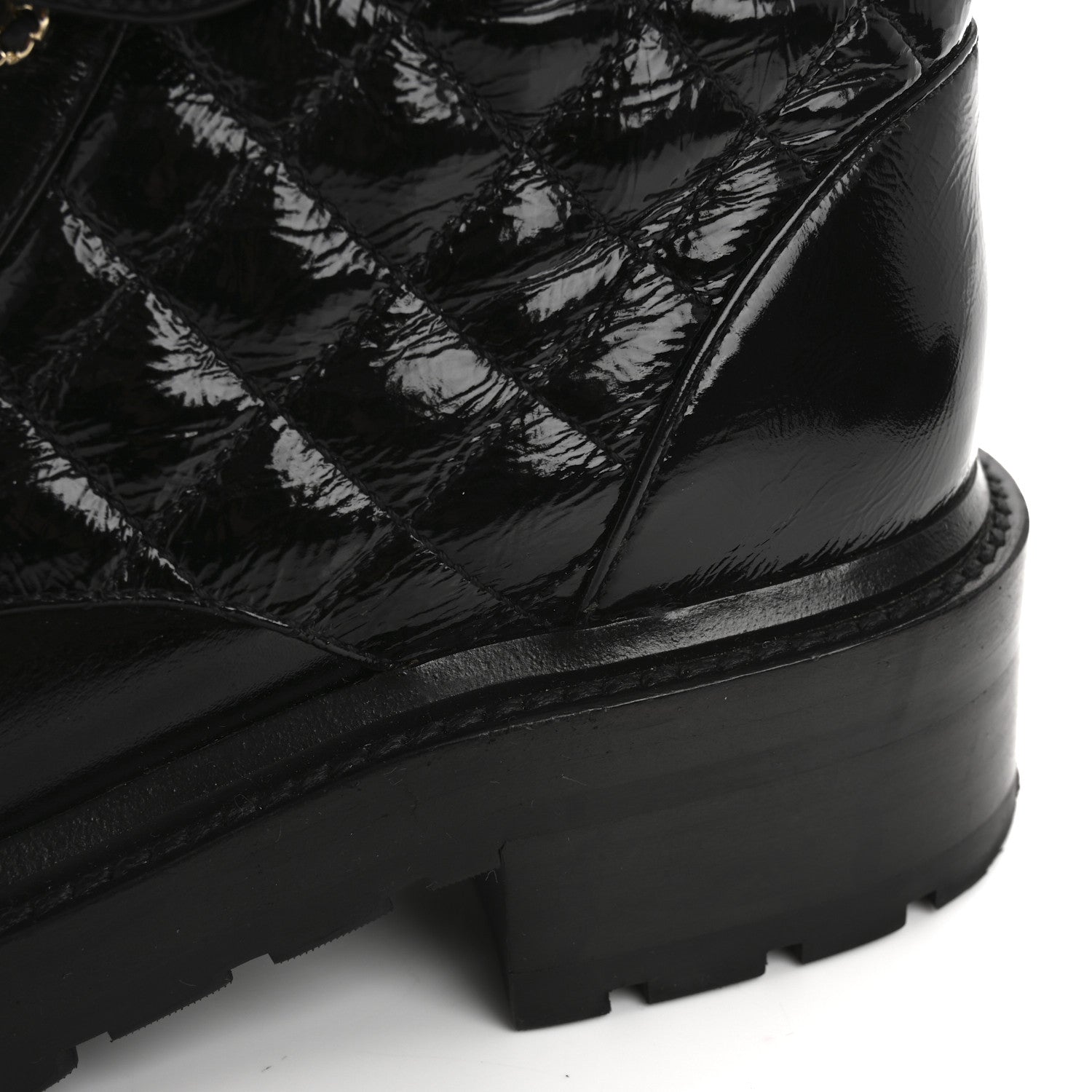 Chanel Shiny Lambskin Quilted Lace Up Combat Boots 37 Black 10 of 15