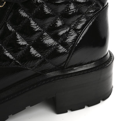 Chanel Shiny Lambskin Quilted Lace Up Combat Boots 37 Black 10 of 15