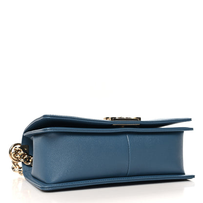 Chanel Caviar Chevron Quilted Medium Boy Flap Blue 4 of 11