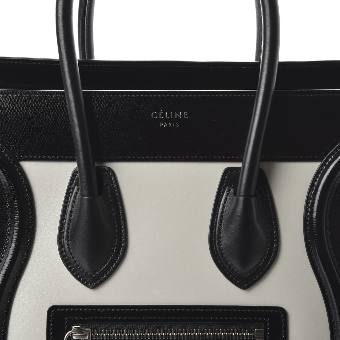 Sleek Calfskin Micro Bi-Color Luggage Black White