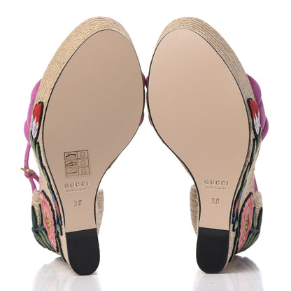 Gucci Kid Scamosciato Ophelia Espadrille Platform Wedge Sandals 38 Rododendro 5 of 9