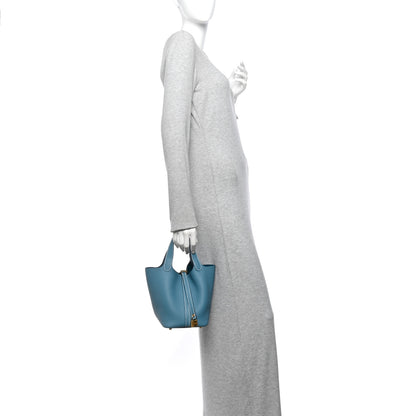 Hermes Taurillon Clemence Picotin Lock 18 PM New Blue Jean 2 of 11