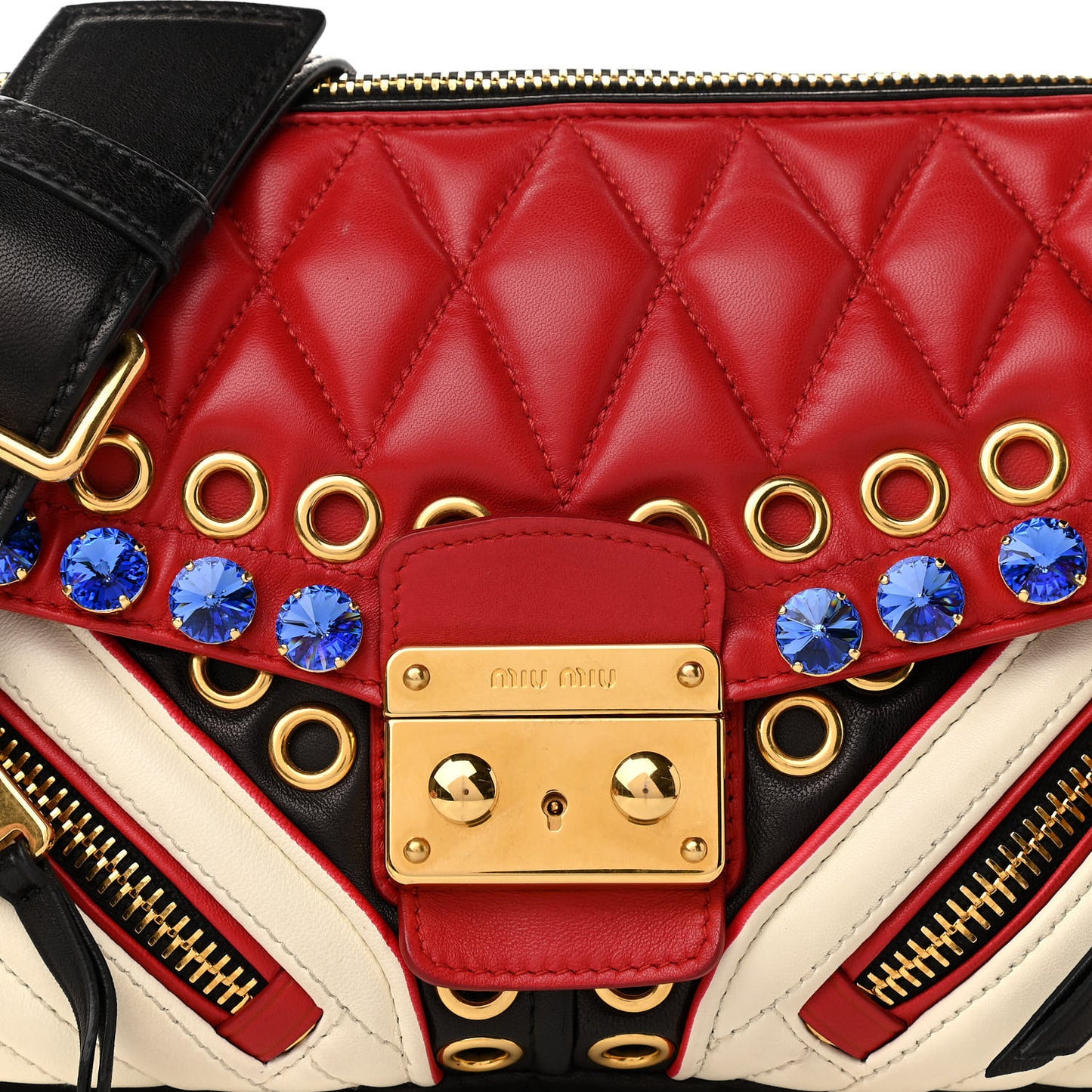 Nappa Matelasse Biker Shoulder Bag Red White Black