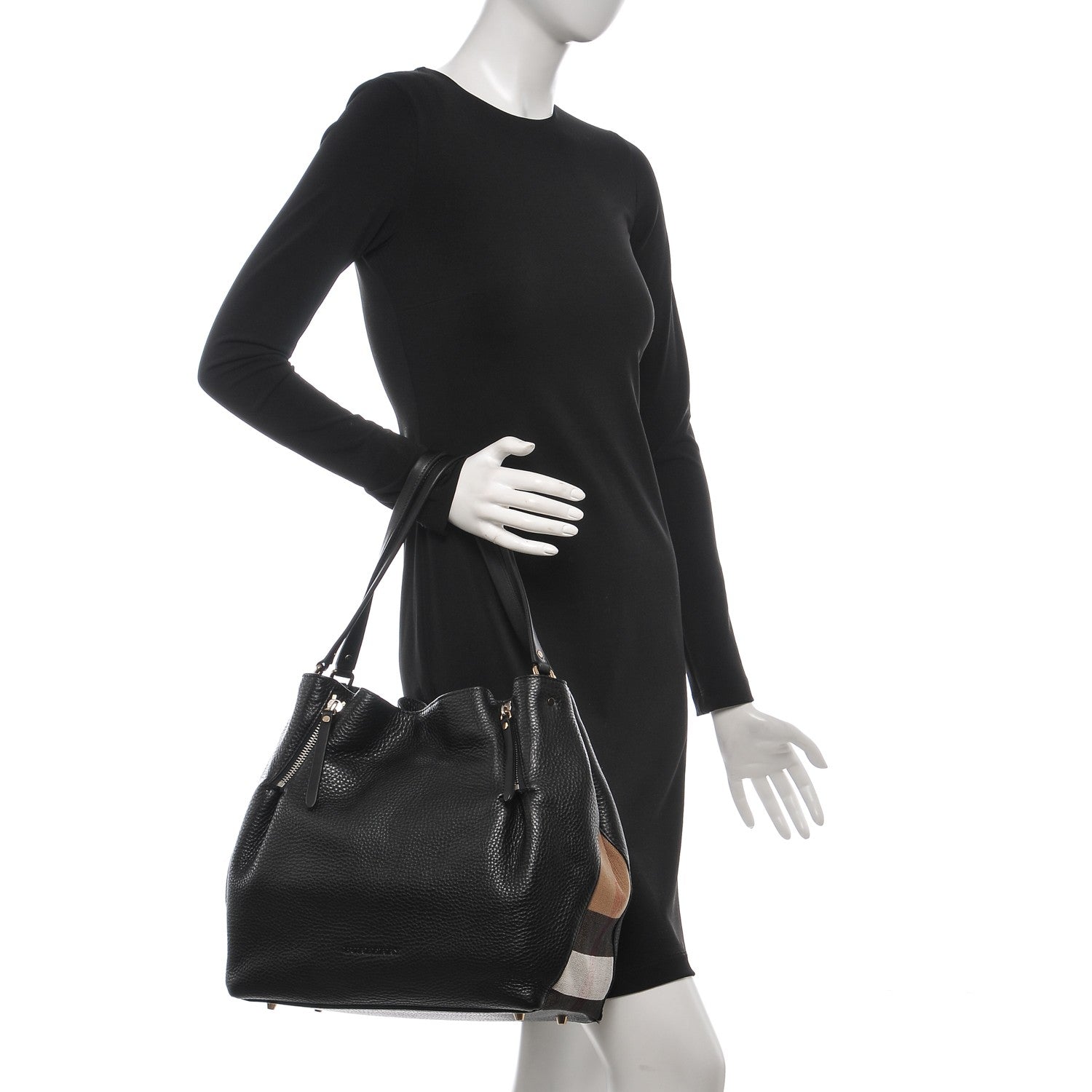 Burberry Grainy Calfskin House Check Medium Maidstone Black 2 of 7