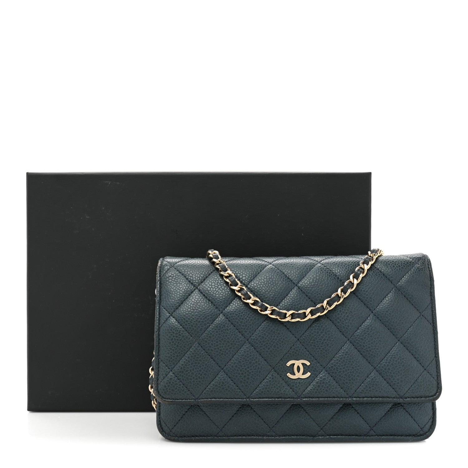 Chanel Caviar Quilted Wallet on Chain WOC Navy Blue 19 of 19