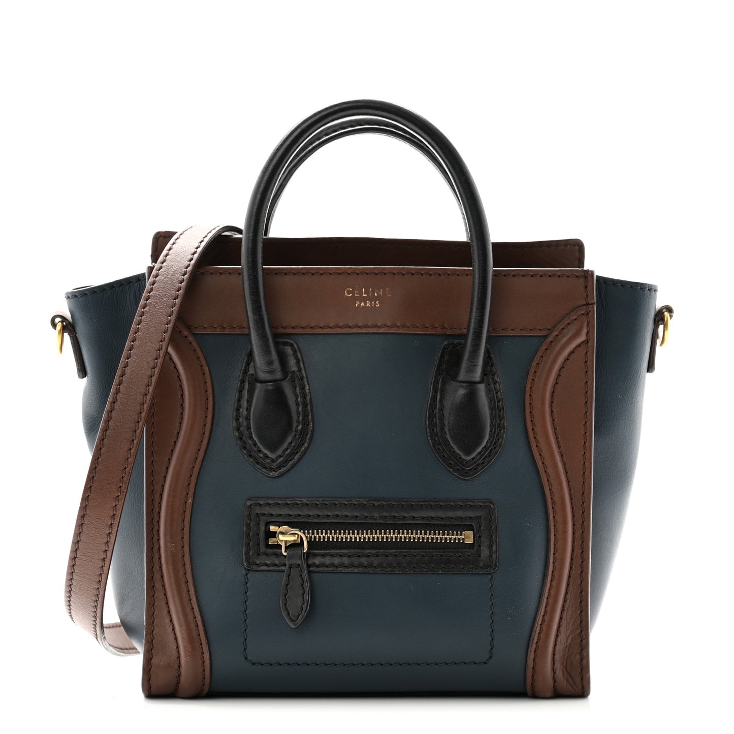 Smooth Drummed Calfskin Nano Tri-Color Luggage Navy