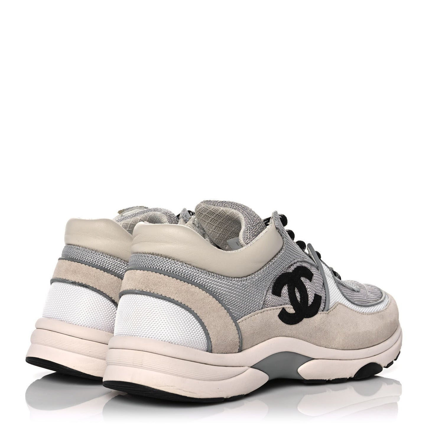 Nylon Calfskin Suede Womens CC Sneakers 41 Grey White Pink