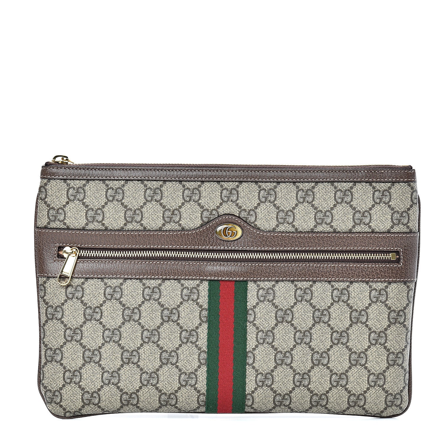 Gucci GG Supreme Monogram Large Ophidia Pouch Clutch Brown 1 of 9
