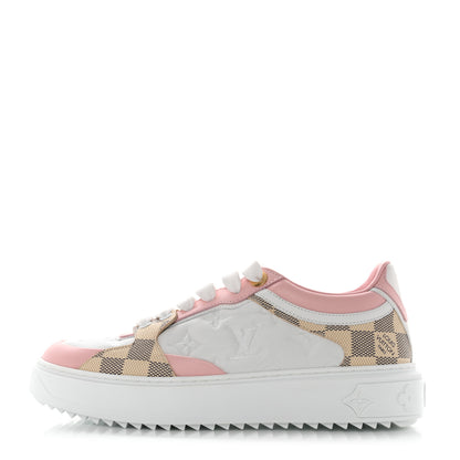 Louis Vuitton Monogram Embossed Calfskin Damier Azur Time Out Sneakers 38 Rose Clair Pink 1 of 10