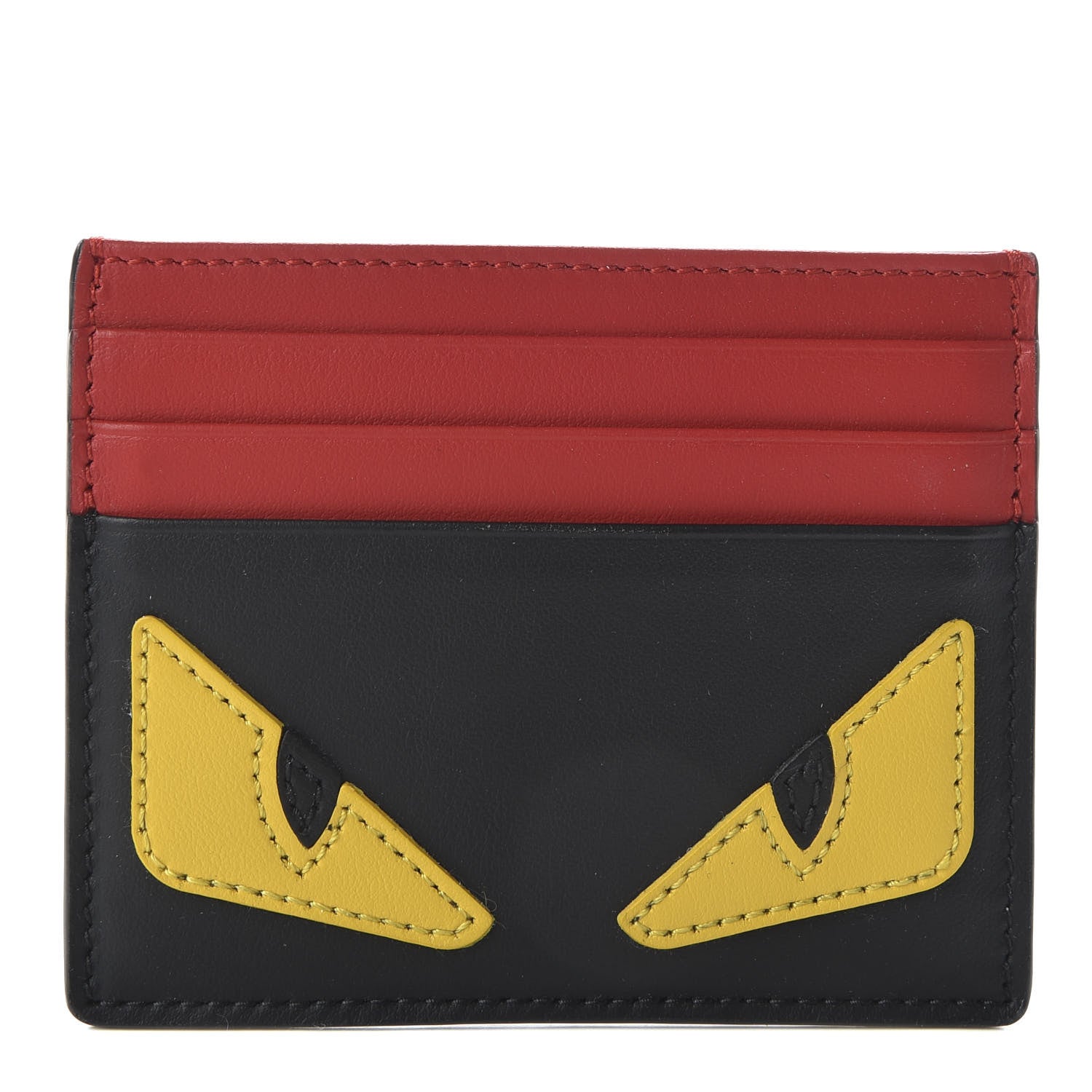 Fendi Vitello Century Monster Eyes Inlay Card Holder Black Giallo Rosso 1 of 8