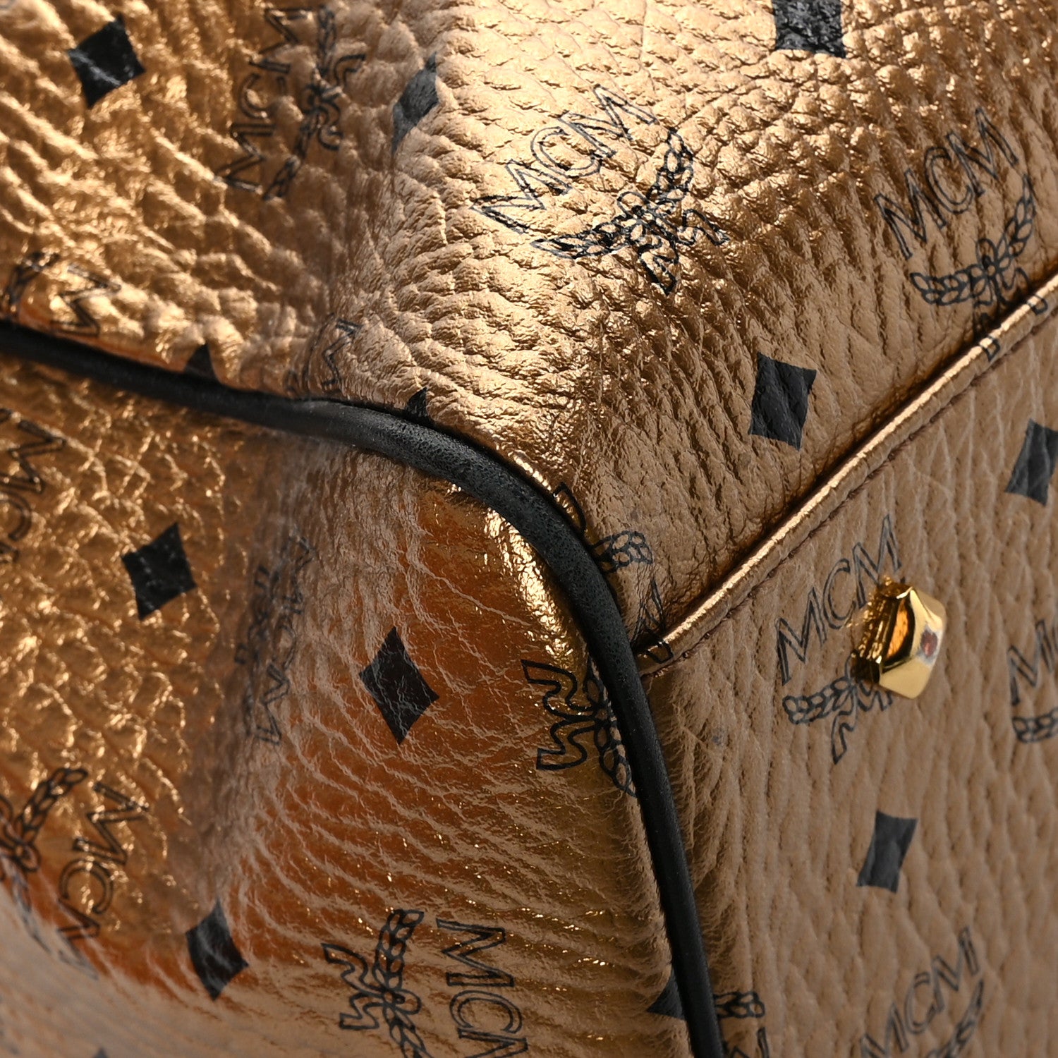 MCM Metallic Visetos Traveler Weekender Duffle Bag Gold 7 of 11