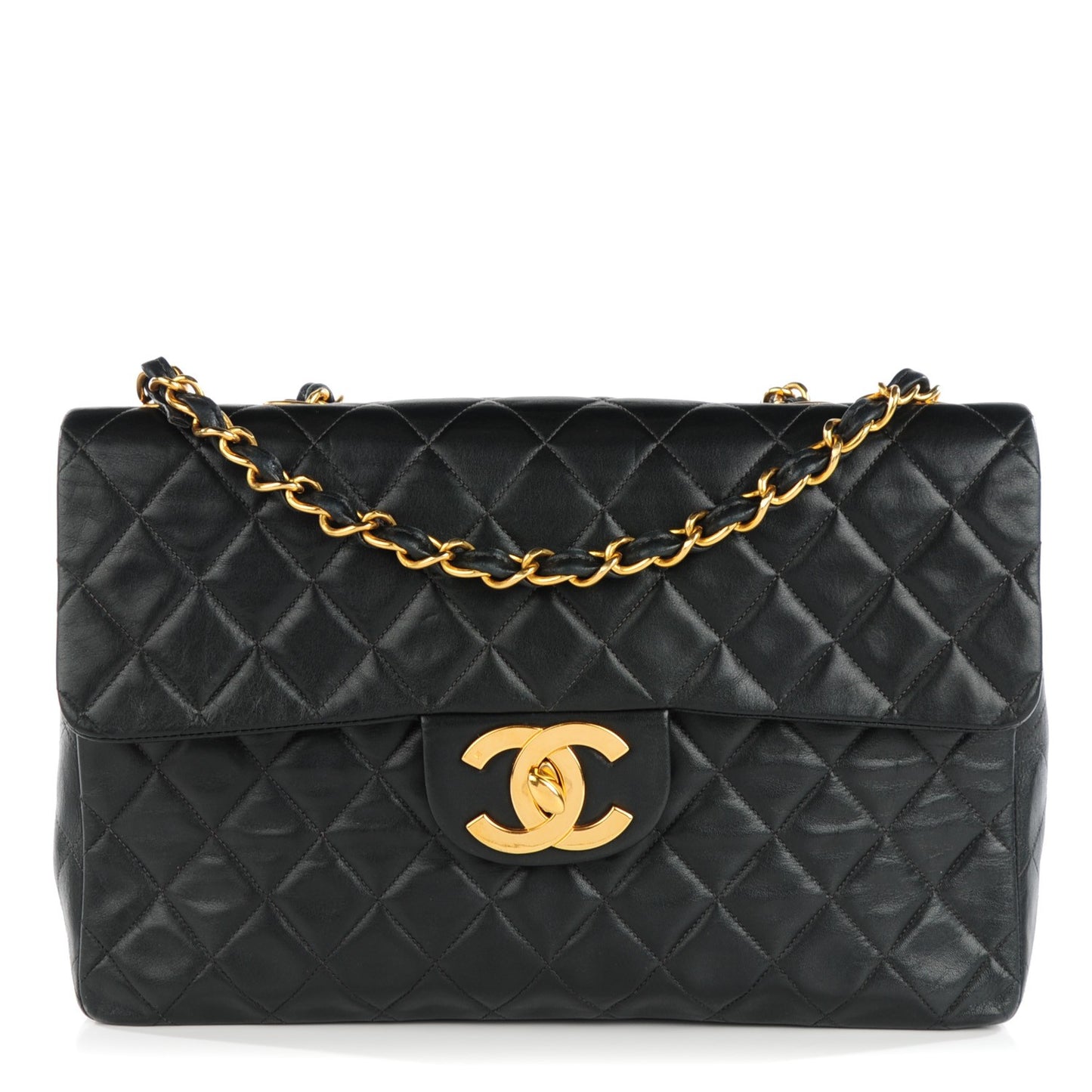 Lambskin Quilted XL Jumbo Single Flap Black