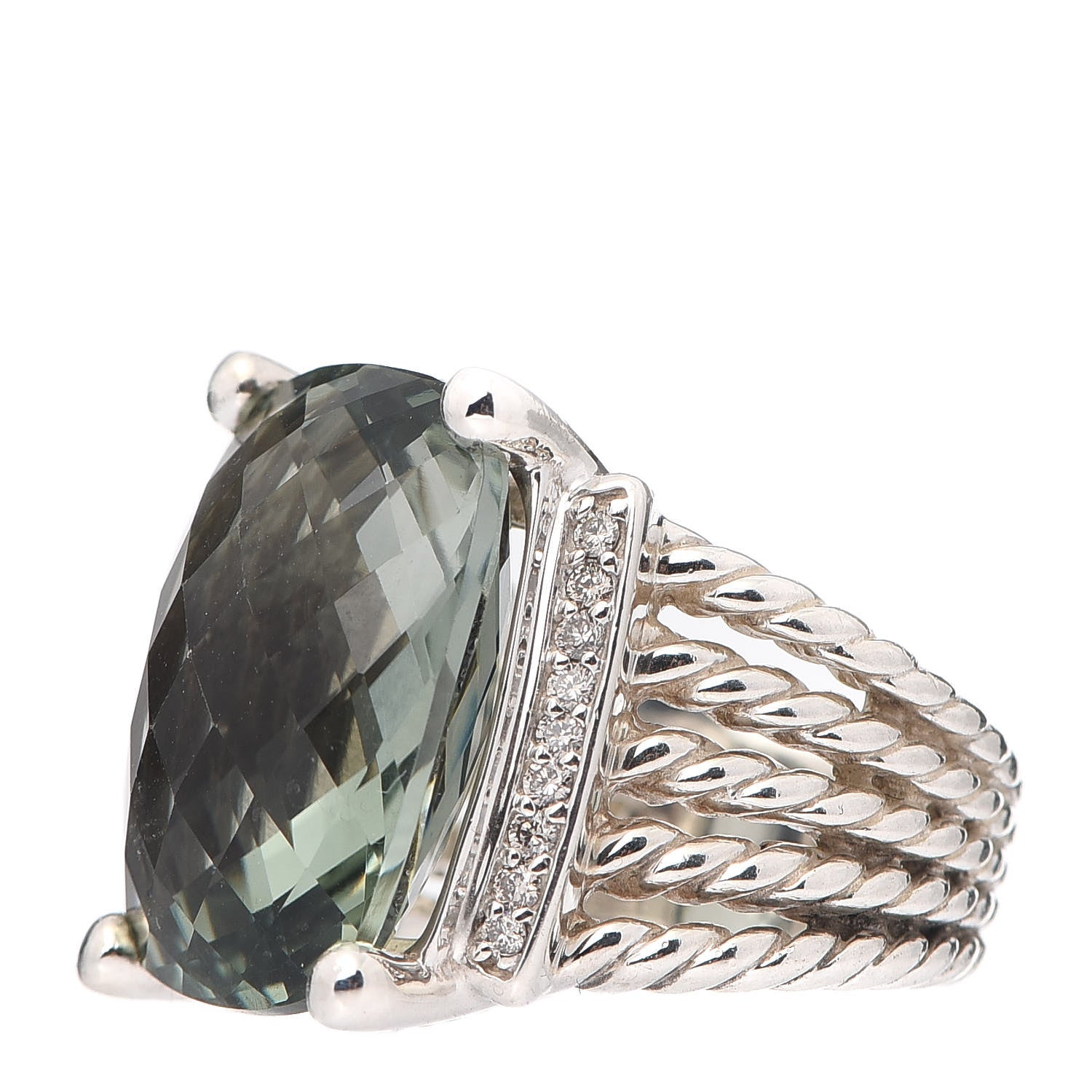 David Yurman Sterling Silver Diamond Prasiolite 20mm Wheaton Ring 53 6.5 3 of 5
