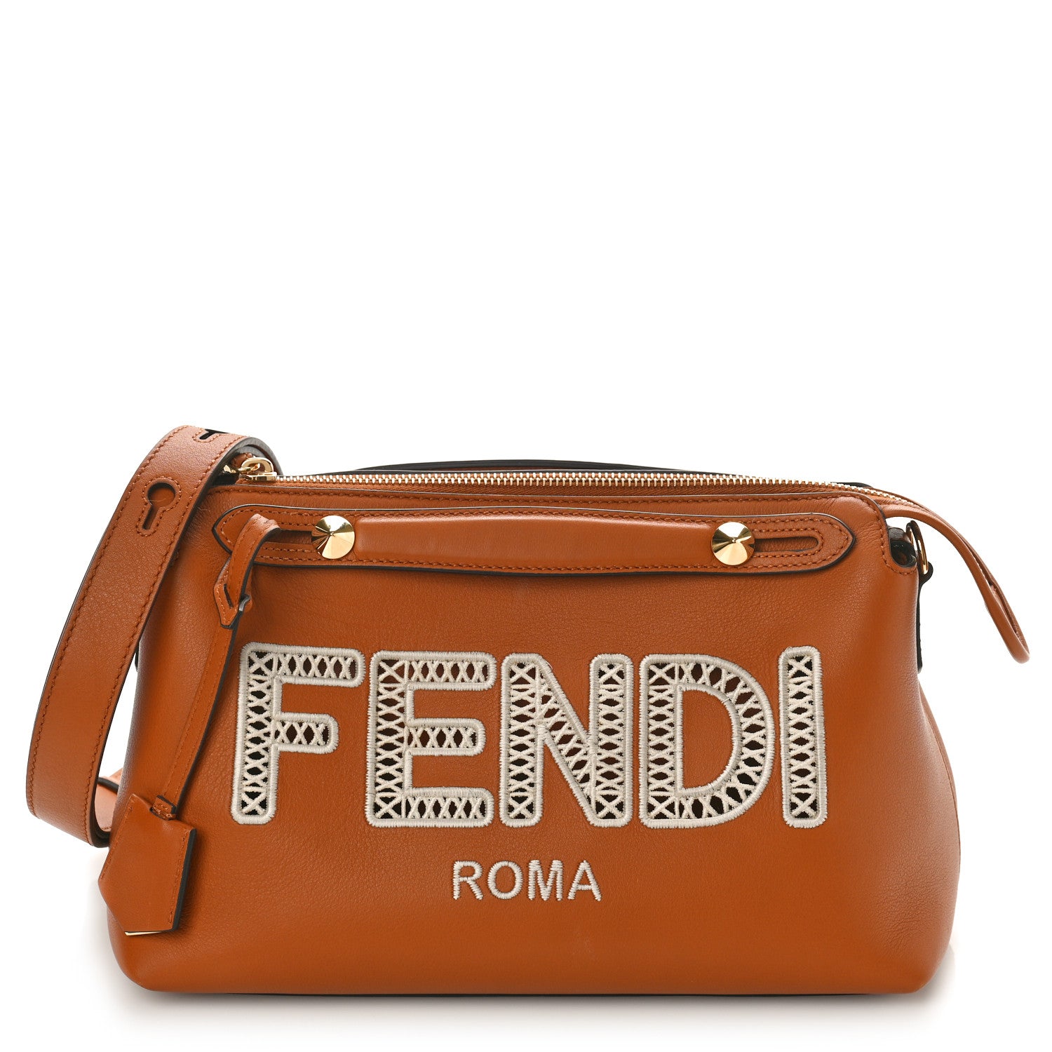 Fendi Vitello Dolce Logo Ajour Embroidered Medium By The Way Boston Bag Brandy Garza 1 of 10