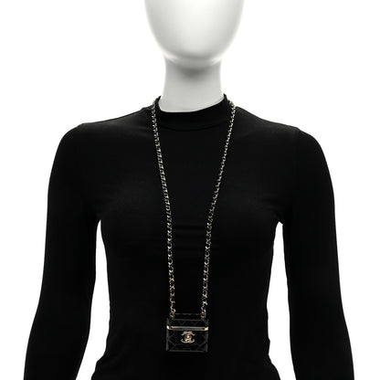 Chanel Metal Resin Calfskin Quilted CC Push Lock Long Necklace Gold Black 3 of 6