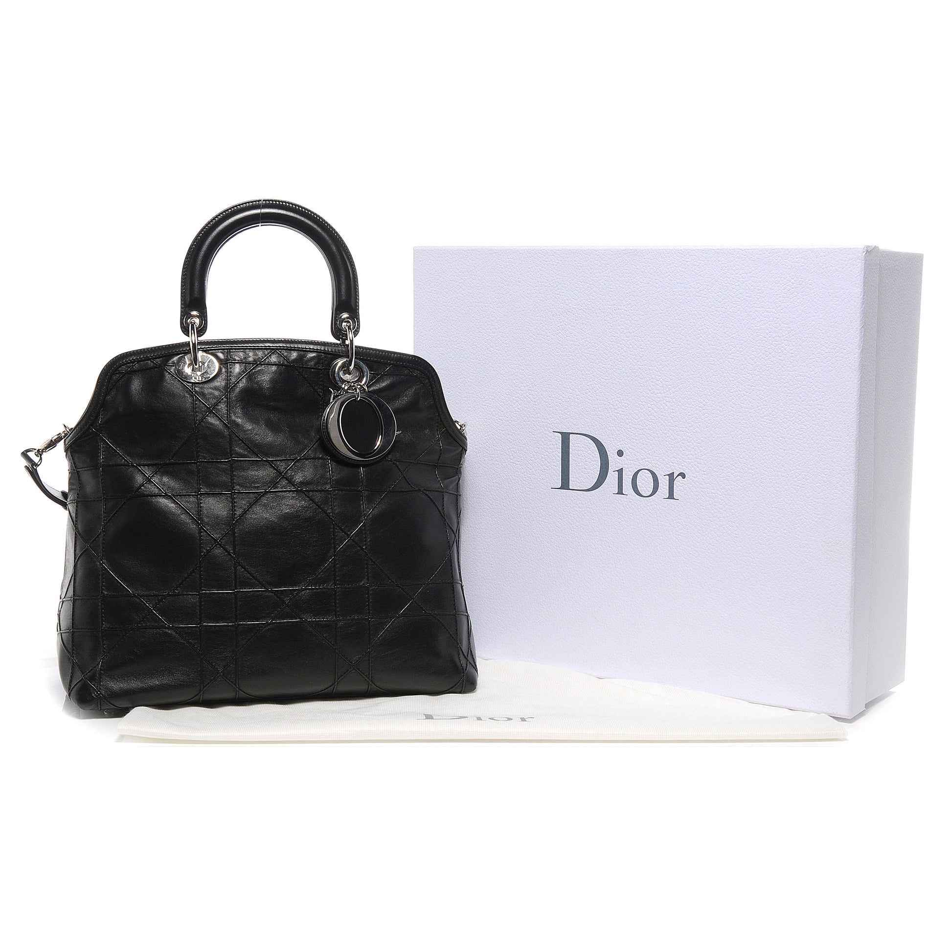 Christian Dior Lambskin Cannage Medium Granville Tote Black 5 of 8