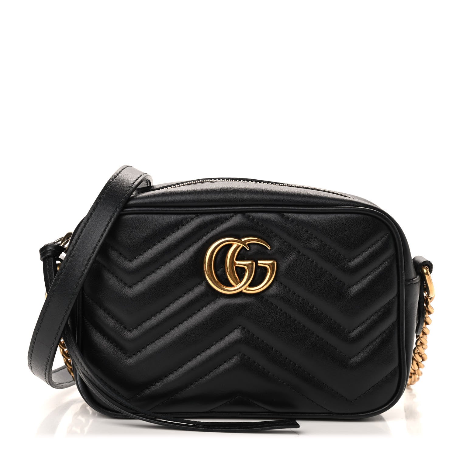 Gucci Calfskin Matelasse Mini GG Marmont Chain Shoulder Bag Black 1 of 9