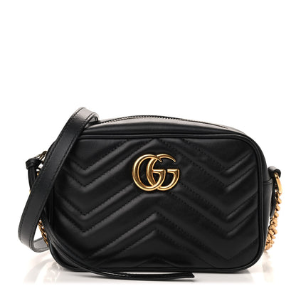 Gucci Calfskin Matelasse Mini GG Marmont Chain Shoulder Bag Black 1 of 9