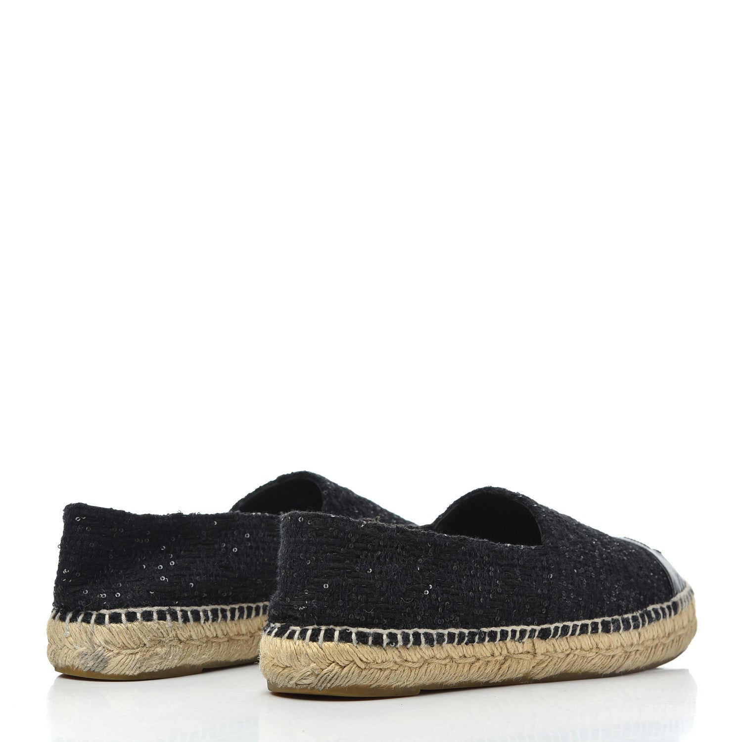 Chanel Tweed Patent Goatskin Sequin CC Espadrilles 38 Black 4 of 19