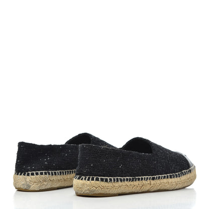 Chanel Tweed Patent Goatskin Sequin CC Espadrilles 38 Black 4 of 19