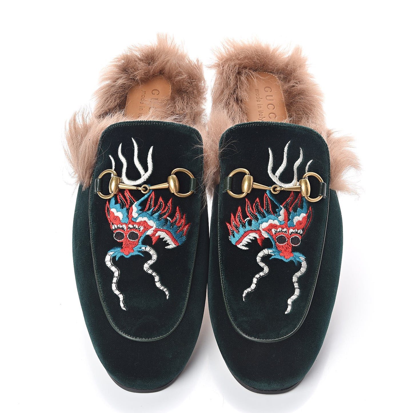Velvet Fur Dragon Embroidered Mens Princetown Slippers 11 Zaffre Dark Zaffre