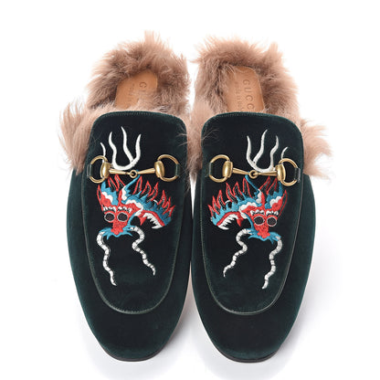 Gucci Velvet Fur Dragon Embroidered Mens Princetown Slippers 11 Zaffre Dark Zaffre 6 of 8