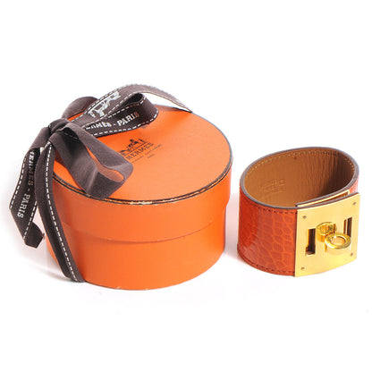 Hermes Shiny Alligator Kelly Dog Cuff Orange 3 of 6