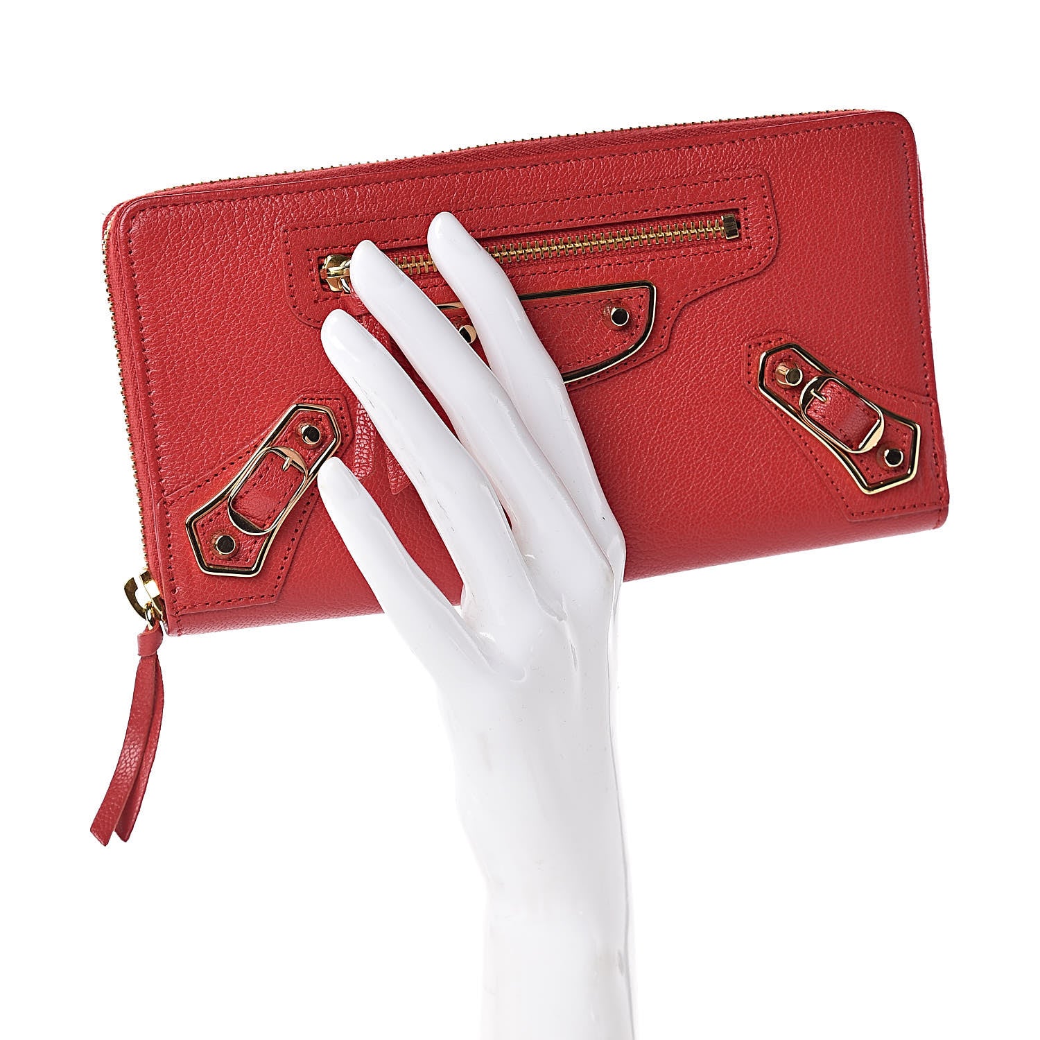 Balenciaga Chevre Gold Metallic Edge Hardware Zip Around Wallet Rouge Grenade 2 of 8