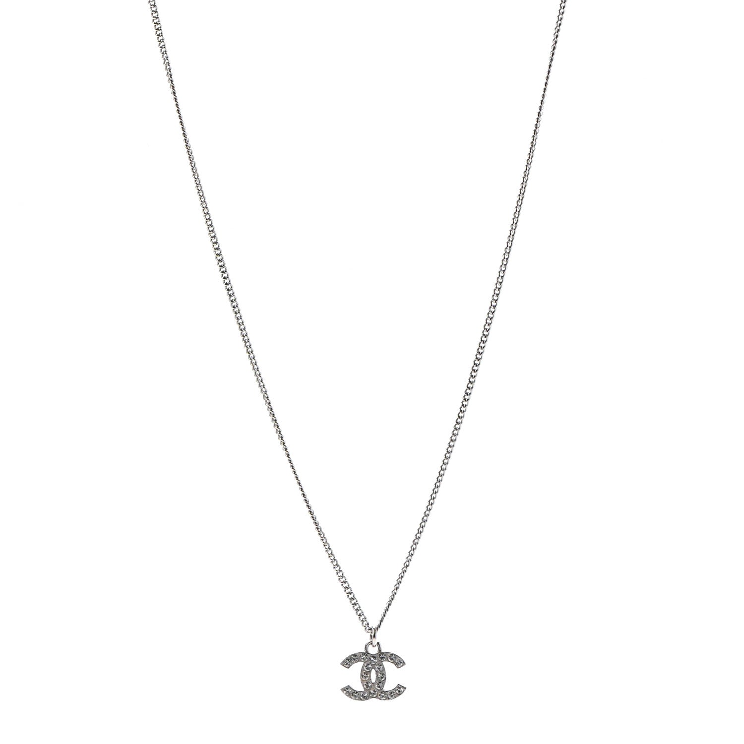 Chanel Crystal CC Necklace Silver 1 of 5