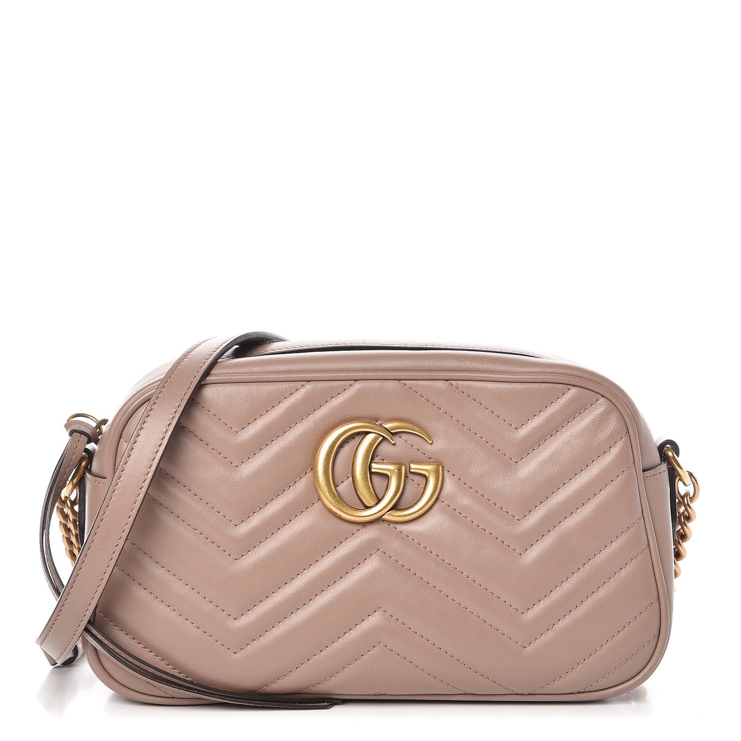 Calfskin Matelasse Small GG Marmont Chain Shoulder Bag Taupe