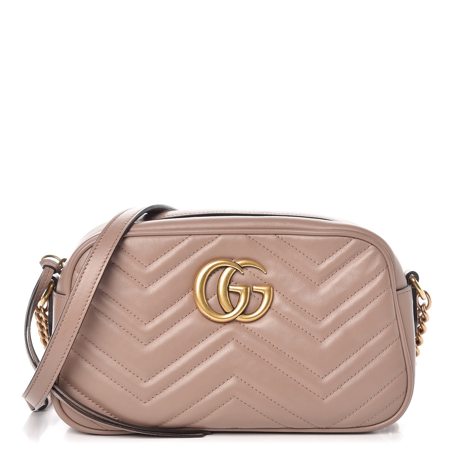 Gucci Calfskin Matelasse Small GG Marmont Chain Shoulder Bag Taupe 1 of 14