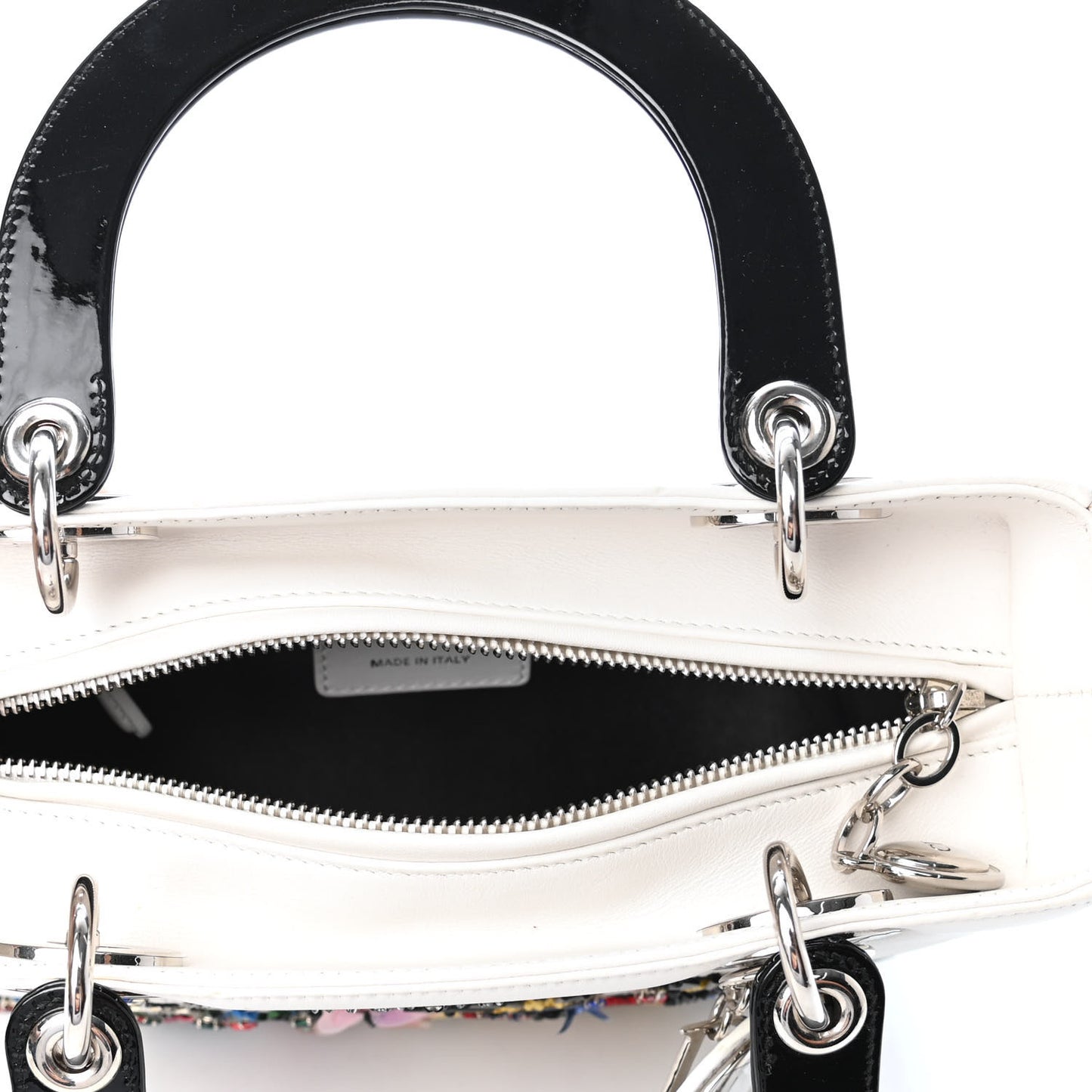 Smooth Calfskin Eiffel Tower Embroidered Medium Lady Dior White Multicolor