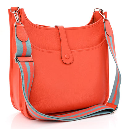 Hermes Taurillon Clemence Amazone Evelyne III PM Orange Poppy Bleu Saint Cyr 3 of 14