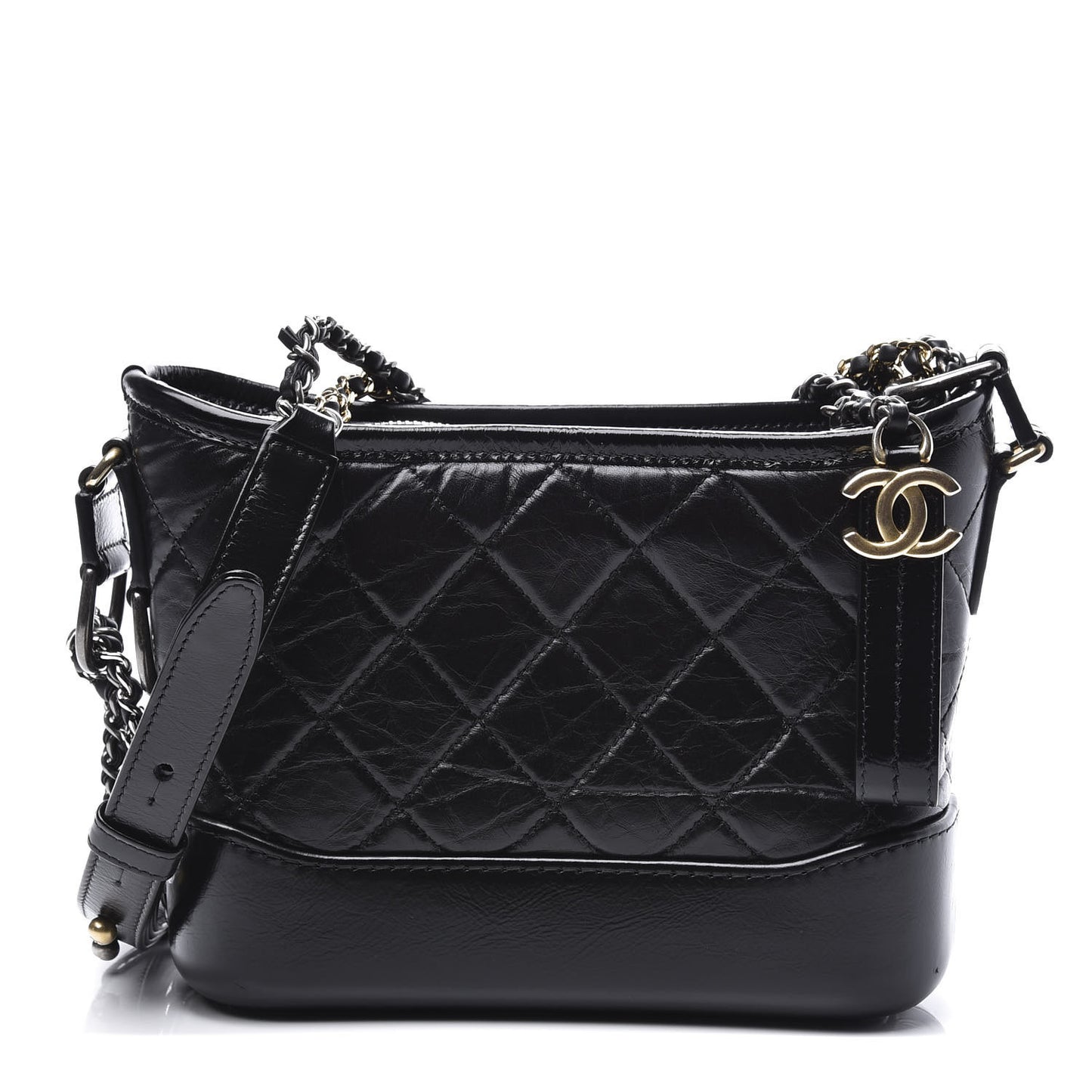 Aged Calfskin Quilted Small Gabrielle Hobo Black