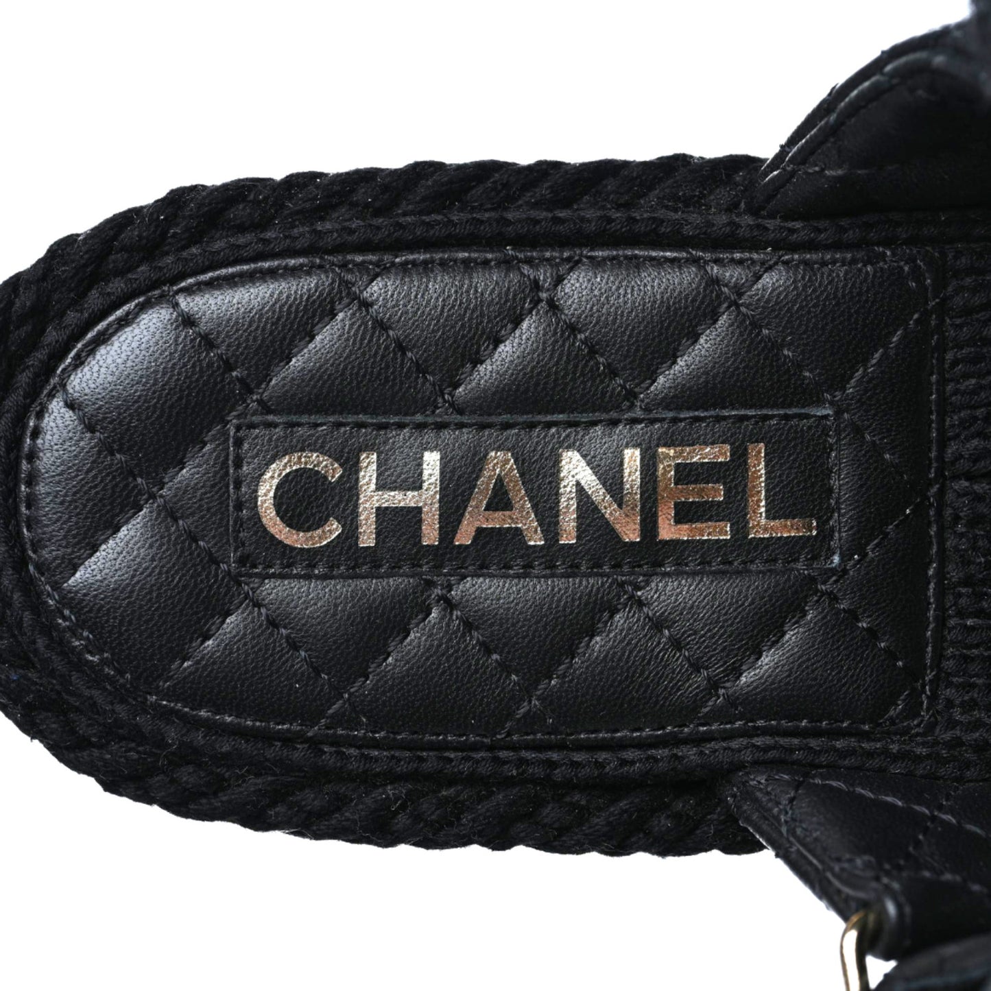 Cord Lambskin Quilted Logo Sandals 38 Black