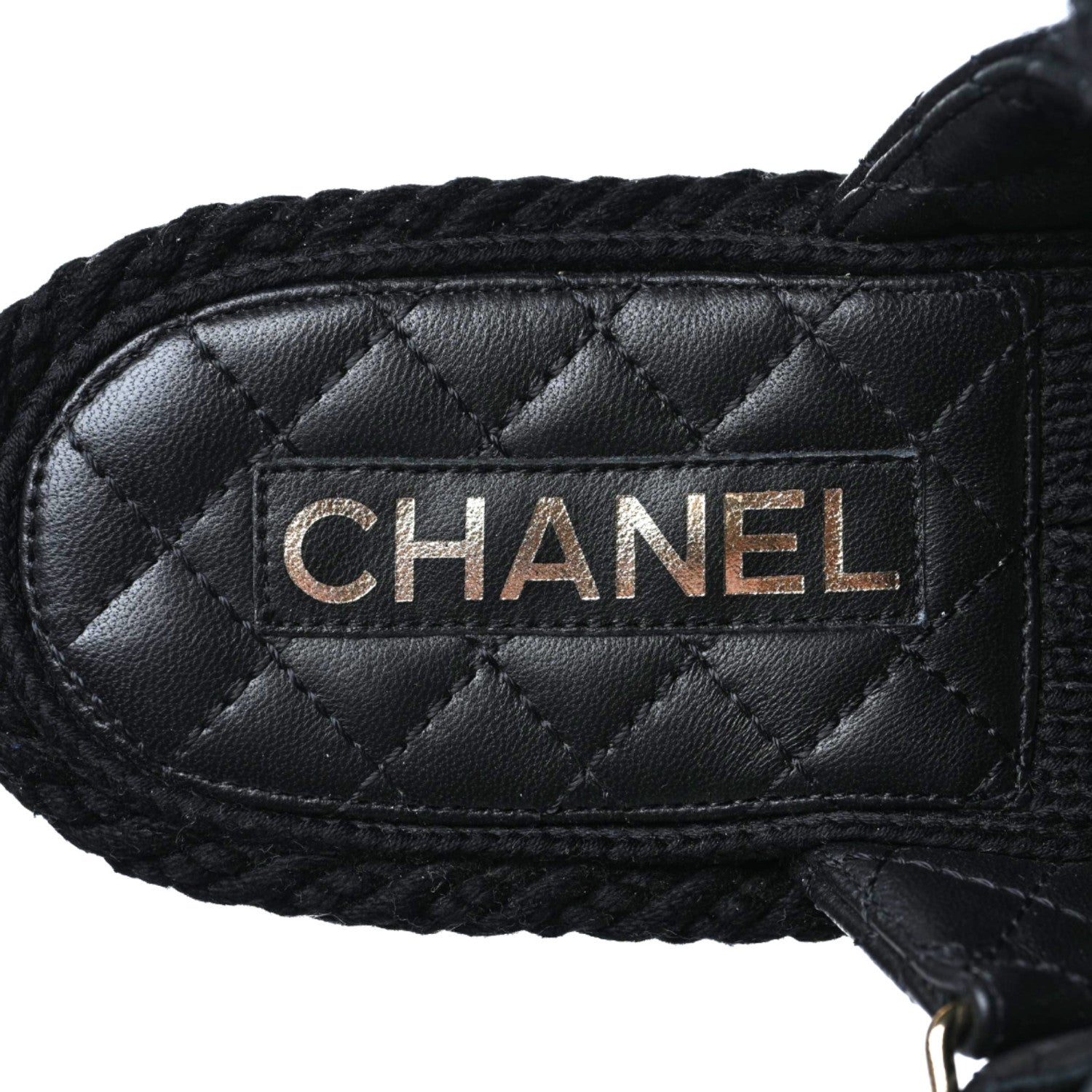 Chanel Cord Lambskin Quilted Logo Sandals 38 Black 9 of 9