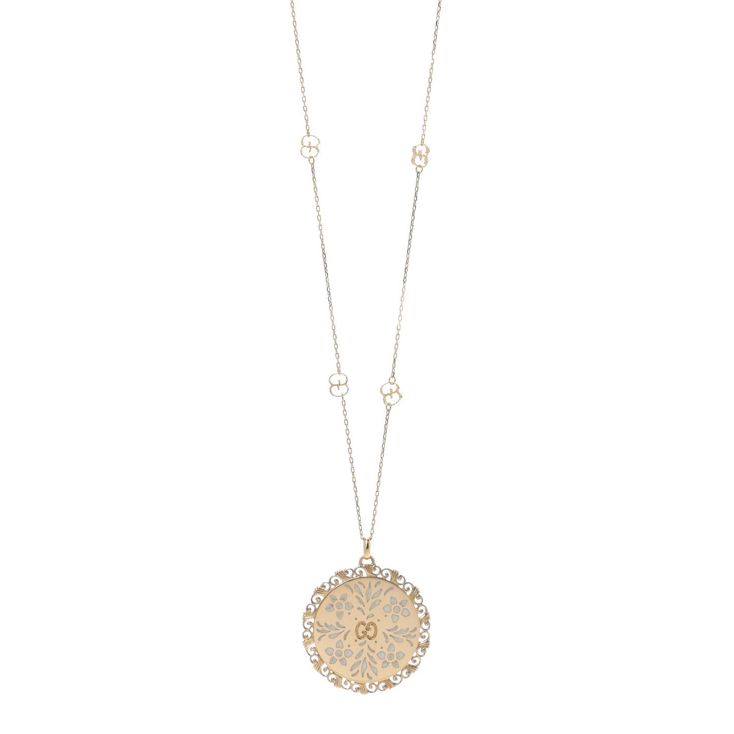 18K Yellow Gold Enamel Icon Blooms Necklace White