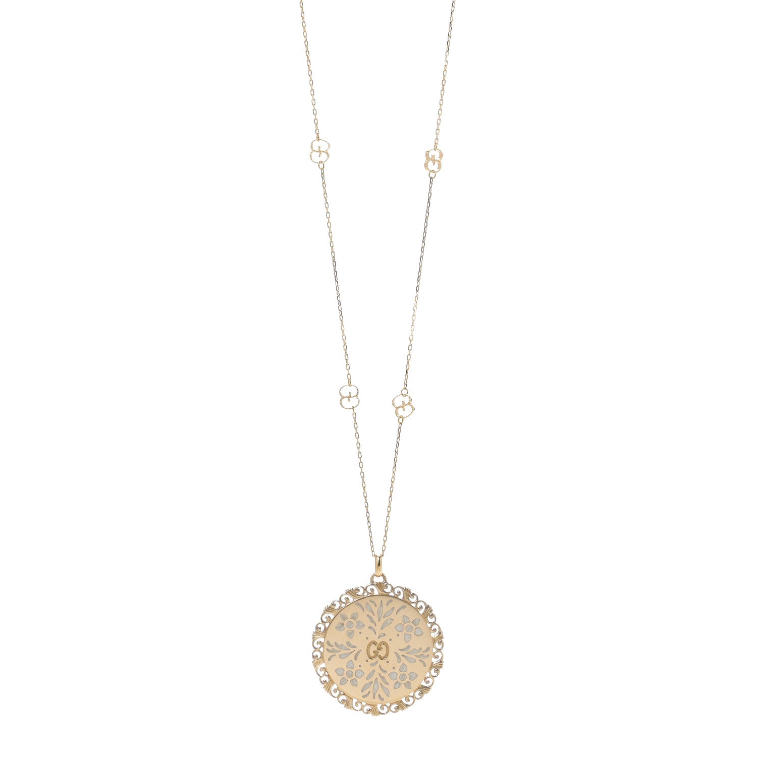 Gucci 18K Yellow Gold Enamel Icon Blooms Necklace White 1 of 5