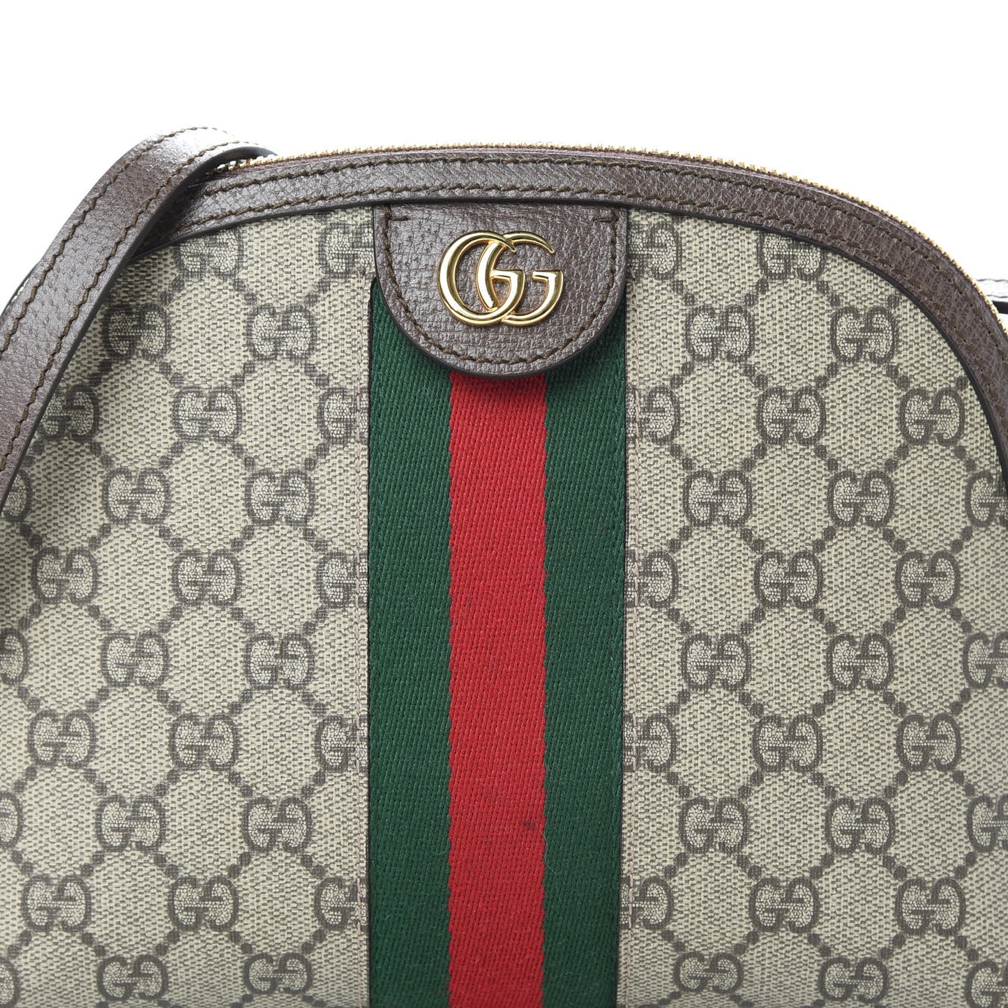 GG Supreme Monogram Textured Dollar Calfskin Web Small Ophidia Dome Shoulder Bag Beige Ebony New Acero
