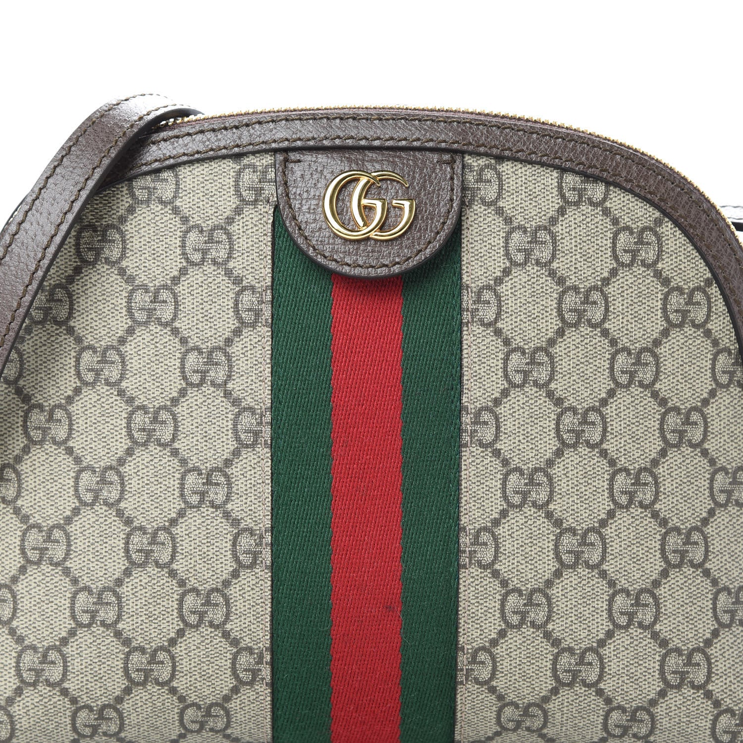 Gucci GG Supreme Monogram Textured Dollar Calfskin Web Small Ophidia Dome Shoulder Bag Beige Ebony New Acero 8 of 10
