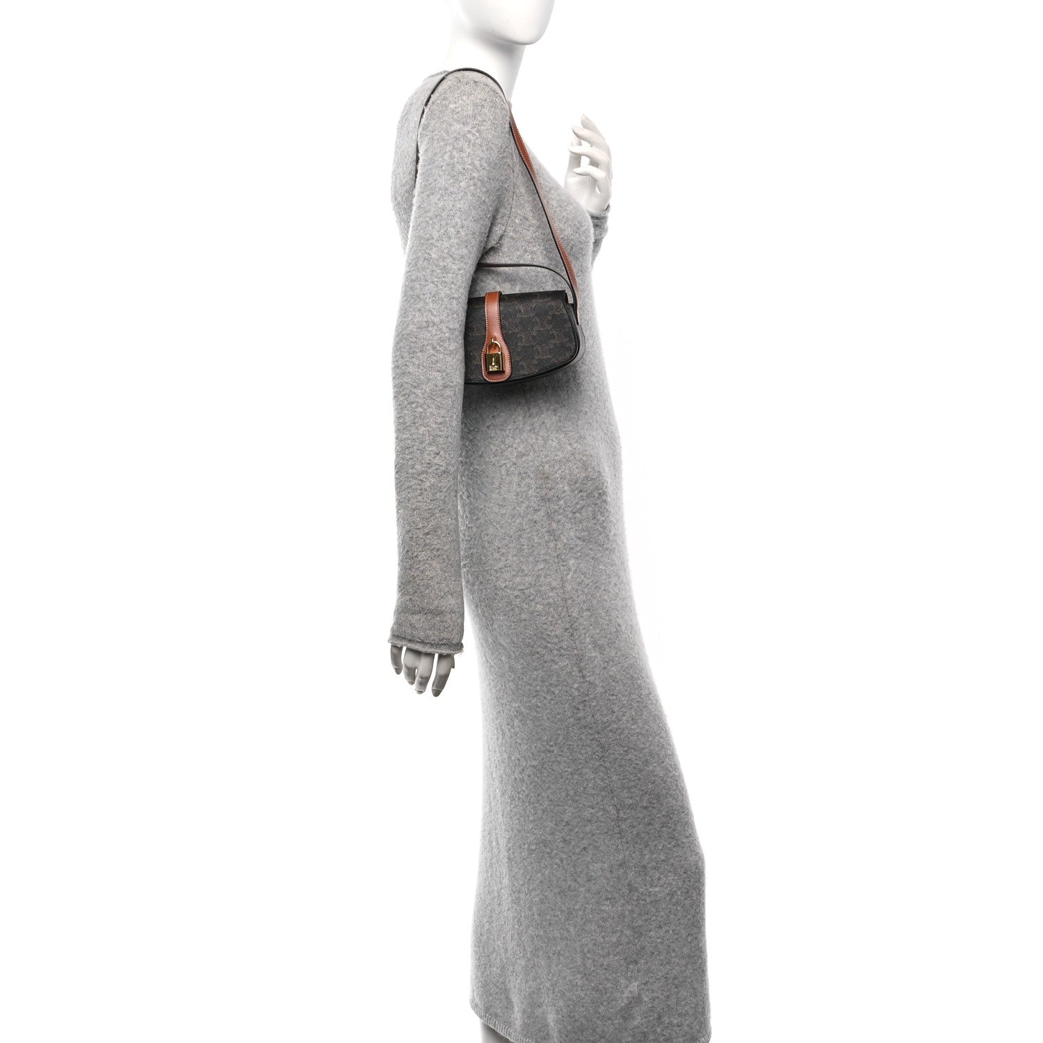 Celine Triomphe Canvas Calfskin Tabou Clutch on Strap Tan 2 of 9