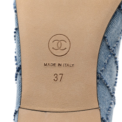 Chanel Denim Embroidered Grosgrain CC Cap Toe Ballerina Flats 37 Blue Black 8 of 9